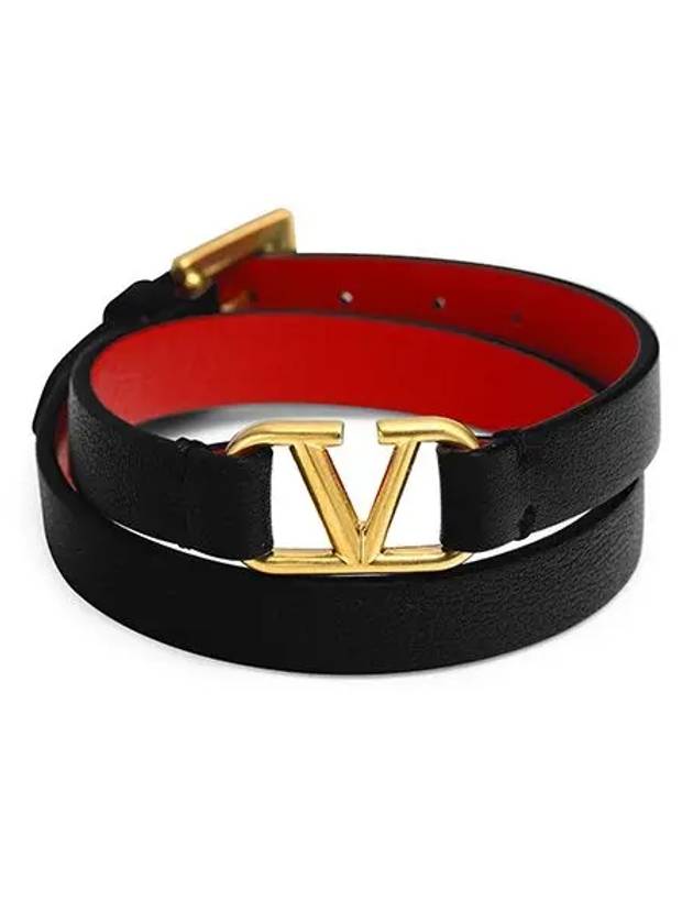 V Logo Leather Bracelet Black - VALENTINO - BALAAN 3