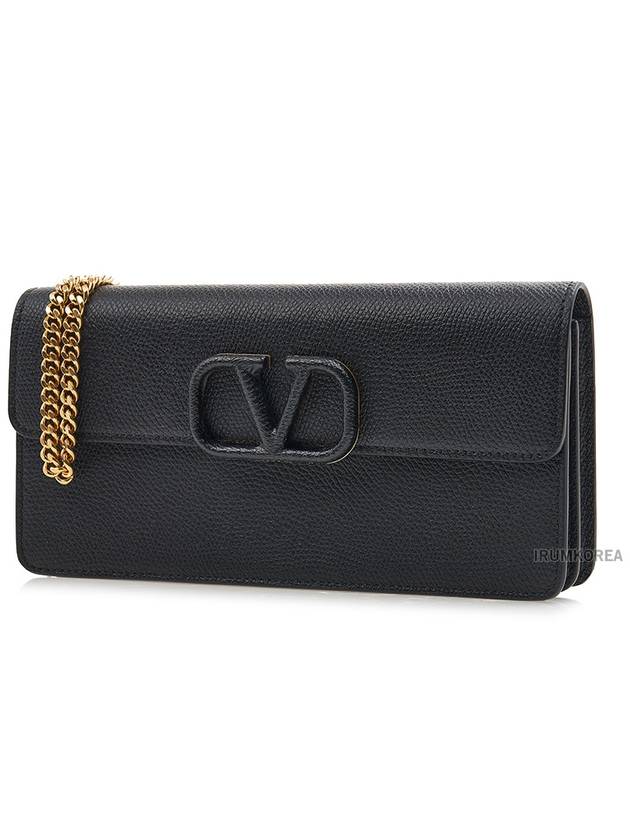 V Logo Chain Long Wallet Black - VALENTINO - BALAAN 3