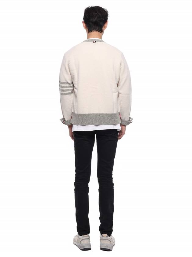 V-Neck 4-Bar Wool Cardigan White - THOM BROWNE - BALAAN 6