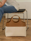 Italian leather mix canvas series round handle tote bag ecru - RE:FRAME - BALAAN 4