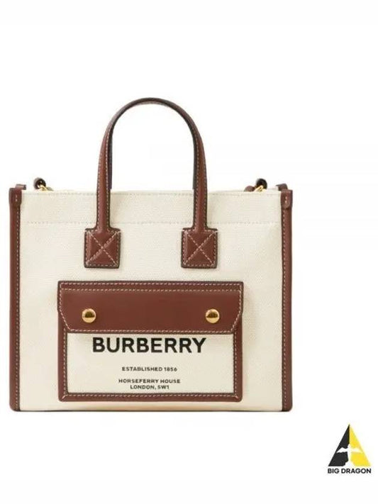 Mini Two-Tone Canvas and Leather Freya Tote Bag Natural Tan - BURBERRY - BALAAN 2