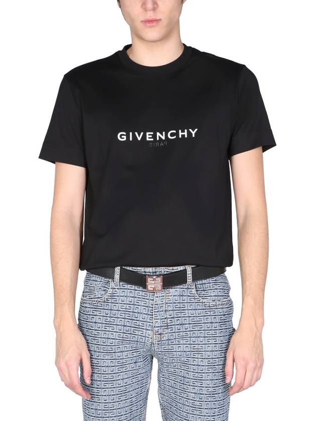 Men's Reverse Logo Round Slim Short Sleeve T-Shirt Black - GIVENCHY - BALAAN 3