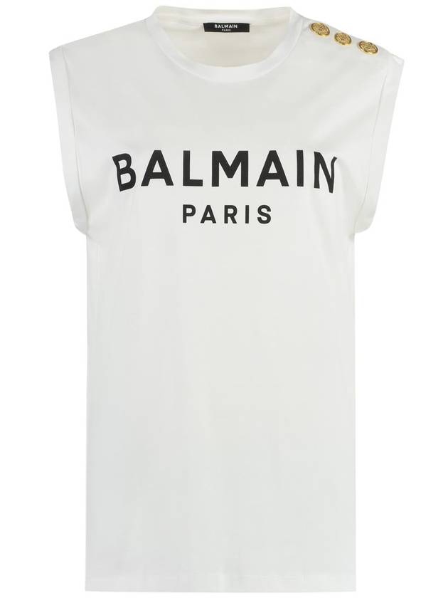 Women's Shoulder Button Logo Tank Sleeveless White - BALMAIN - BALAAN 2