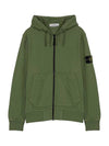 Men's Waffen Patch Fleece Zip Up Hoodie Olive - STONE ISLAND - BALAAN 1