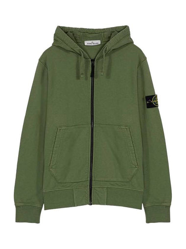 Men's Waffen Patch Fleece Zip Up Hoodie Olive - STONE ISLAND - BALAAN 1