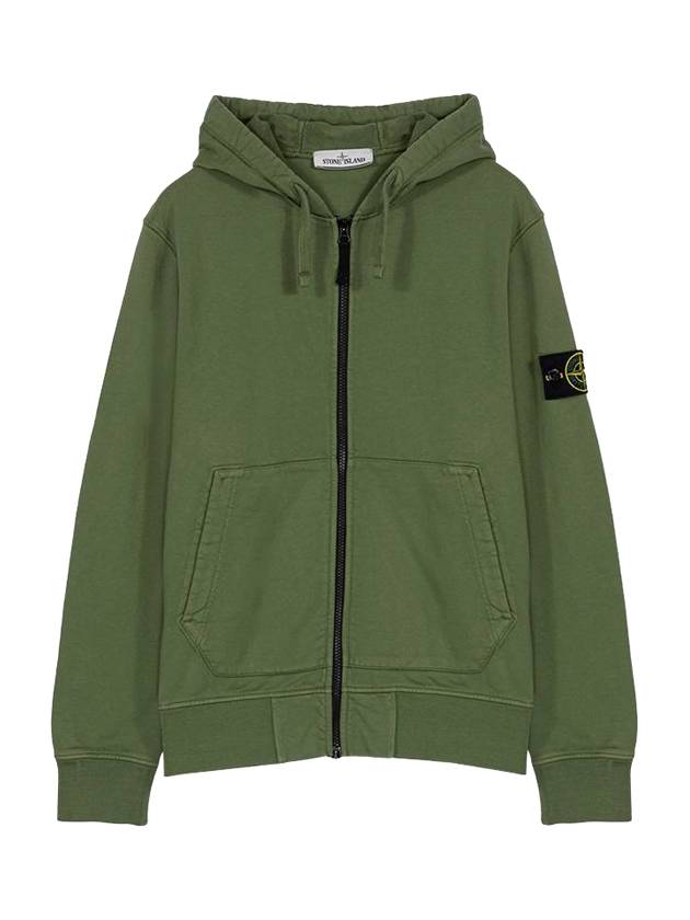 Men's Wappen Patch Fleece Zip Up Hoodie Olive - STONE ISLAND - BALAAN 1