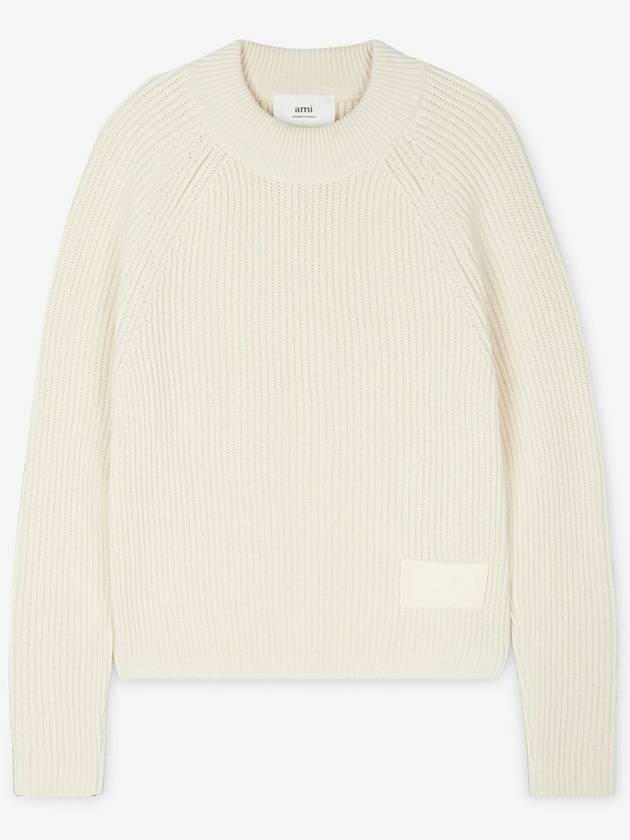 Logo Patch Wool Knit Top Beige - AMI - BALAAN 3