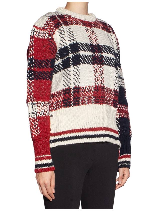 Tartan Check Jacquard Wool Mohair Knit Top Red Beige - THOM BROWNE - BALAAN 8