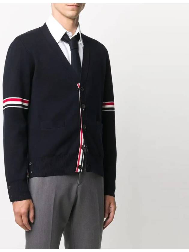 Milano Stitch Sprite Armband Cotton V-neck Cardigan Navy - THOM BROWNE - BALAAN 4