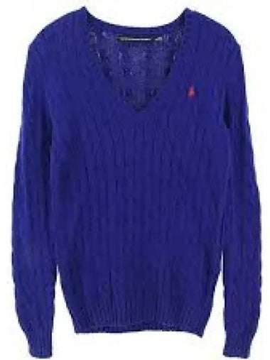 W cable knit cotton V neck sweater blue 1236891 - POLO RALPH LAUREN - BALAAN 1