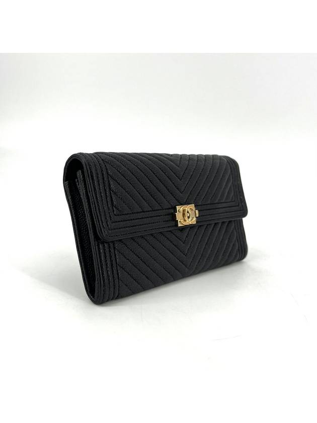 Caviar Boy Chevron Flap Long Wallet - CHANEL - BALAAN 4