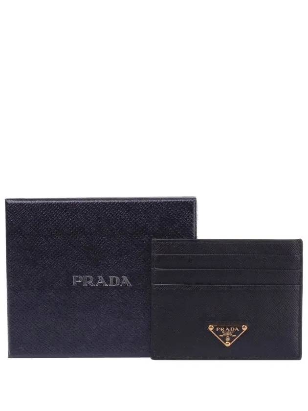 Saffiano Leather Triangle Logo Card Wallet Black Gold - PRADA - BALAAN 5