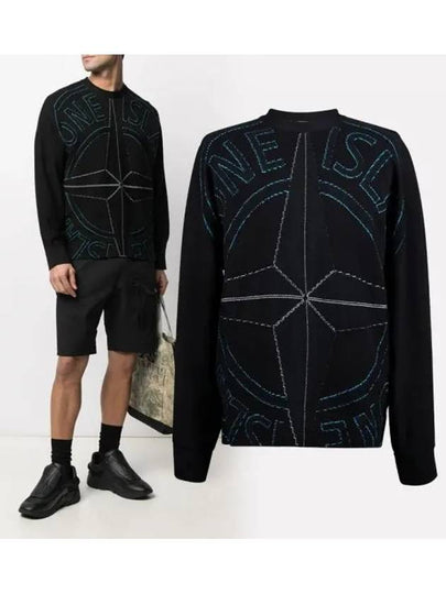 Jacquard Signature Big Logo Pullover Knit Top Black - STONE ISLAND - BALAAN 2