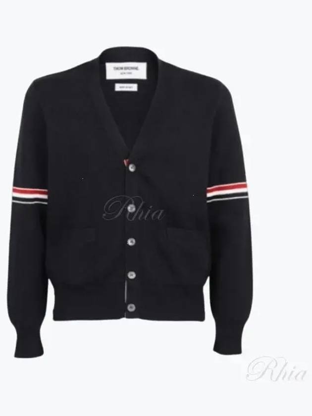 Milano Stitch Sprite Armband Cotton V-neck Cardigan Navy - THOM BROWNE - BALAAN 2