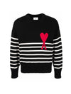 Big Heart Logo Striped Knit Top Black - AMI - BALAAN.