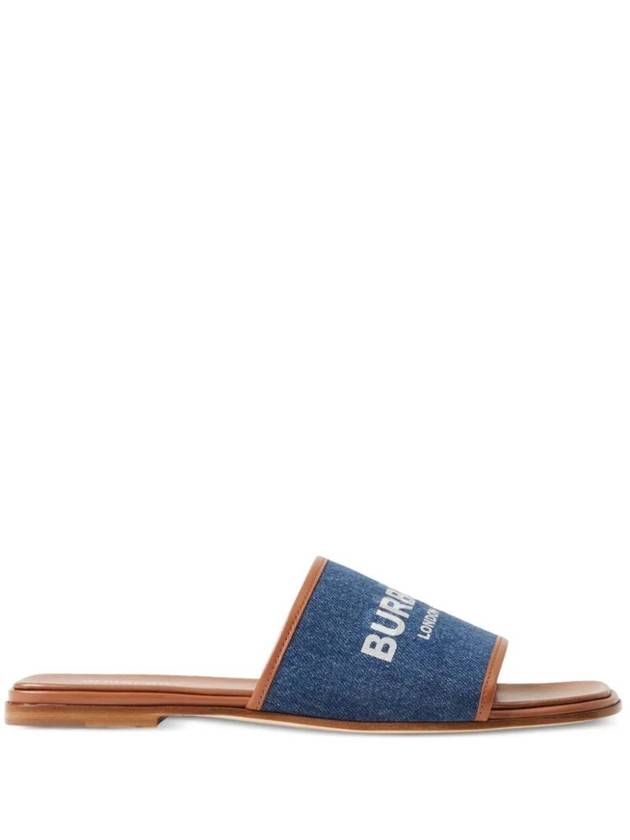 Logo Print Denim Slipper Sandals Blue - BURBERRY - BALAAN 1