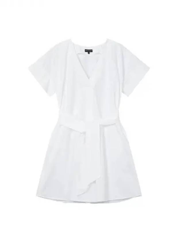 Women s Belted V neck Cotton Dress White 271960 - EMPORIO ARMANI - BALAAN 1