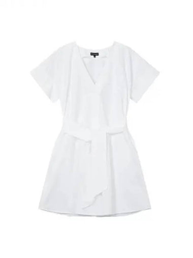 Women s Belted V neck Cotton Dress White 271960 - EMPORIO ARMANI - BALAAN 1