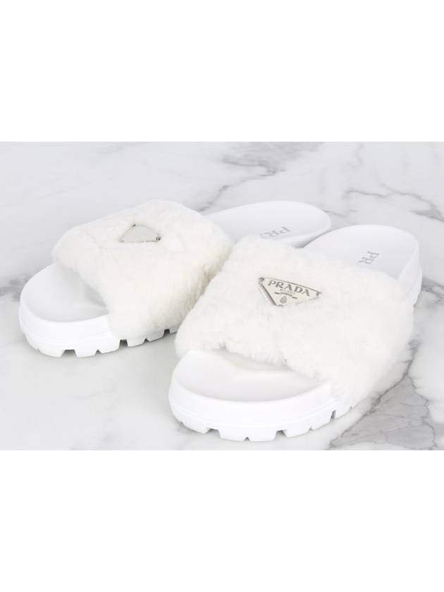 Triangle logo shearling fur slippers 36 5 235 - PRADA - BALAAN 6