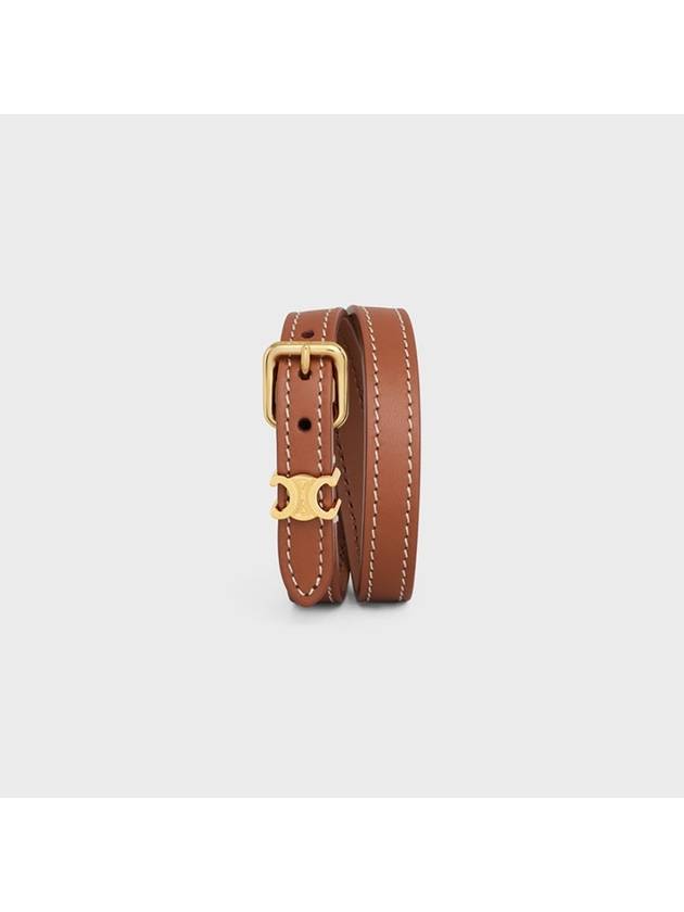 Les Cuirs Double Calfskin Gold Finish Brass Bracelet Tan - CELINE - BALAAN 4