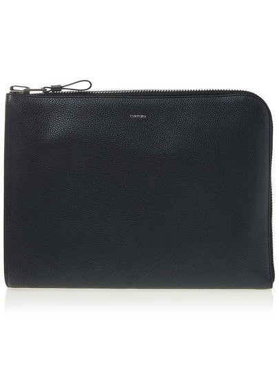 Logo Short Grain Leather Clutch Bag Black - TOM FORD - BALAAN 2