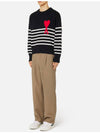 Big Heart Logo Striped Knit Top Black - AMI - BALAAN 5