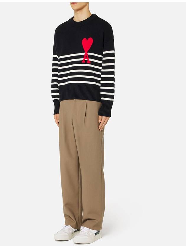 Big Heart Logo Striped Knit Top Black - AMI - BALAAN 5