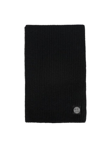 Logo Patch Wool Muffler Black - STONE ISLAND - BALAAN 1