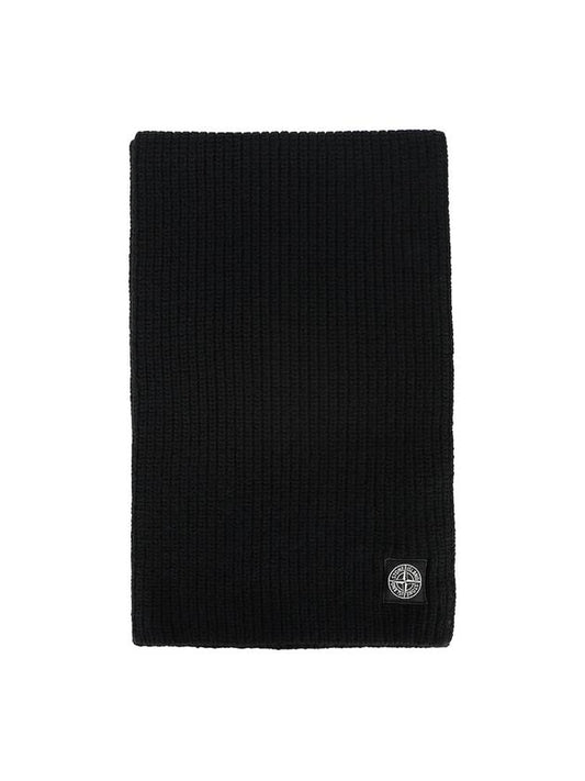 Logo Patch Wool Muffler Black - STONE ISLAND - BALAAN.