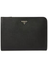 Triangle Logo Saffiano Leather Clutch Black - PRADA - BALAAN 2