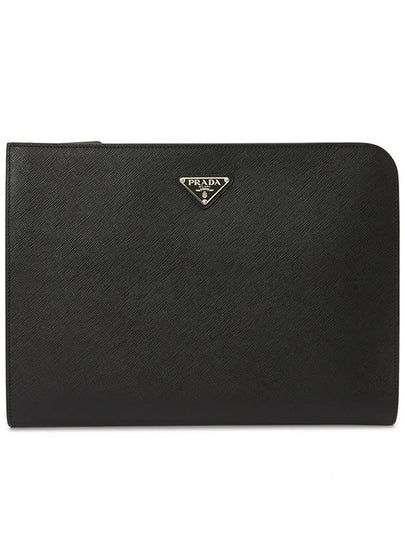 Triangle Logo Saffiano Leather Clutch Black - PRADA - BALAAN 2