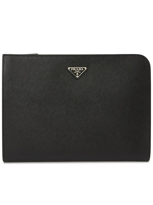 Triangle Logo Saffiano Leather Clutch Black - PRADA - BALAAN 2