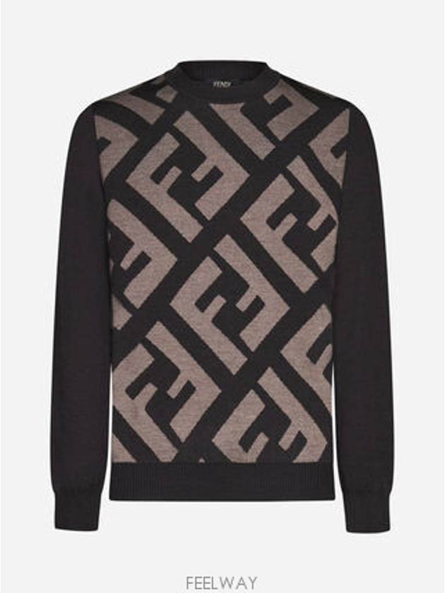 Monogram Jacquard Wool Crewneck Knit Top Brown - FENDI - BALAAN 7