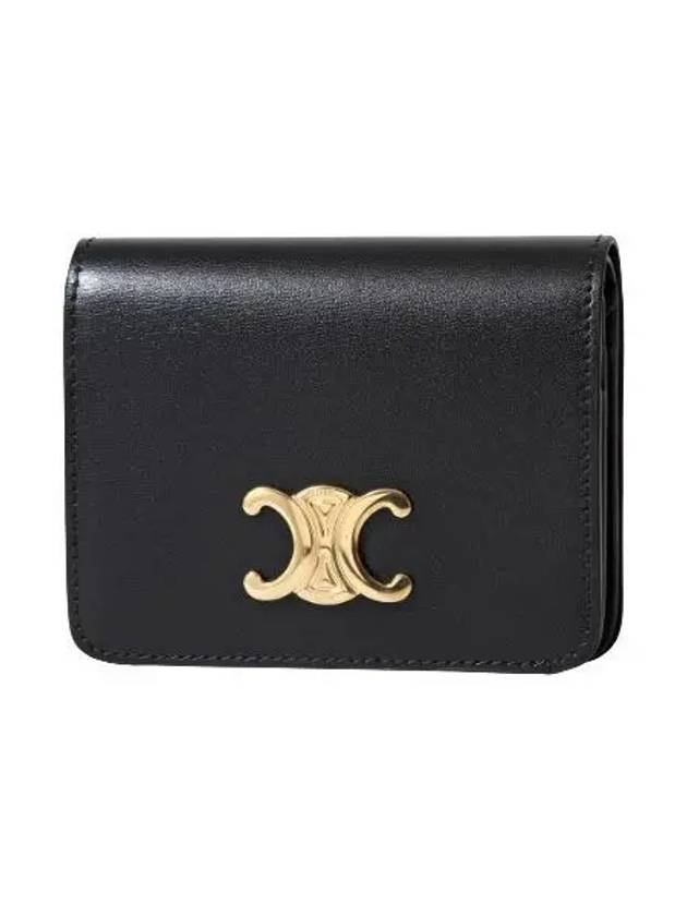 Triomphe Compact Shiny Calfskin Half Wallet Black - CELINE - BALAAN 2