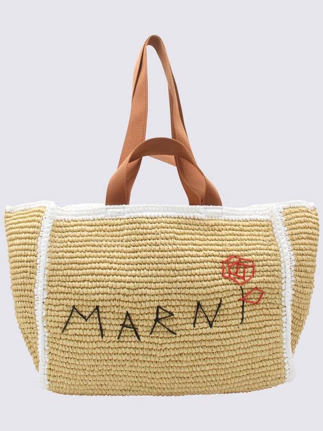 Medium Raffia Shopper Tote Bag Beige - MARNI - BALAAN 2