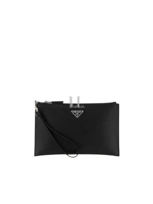 Triangle Logo Saffiano Clutch Bag Black - PRADA - BALAAN 2