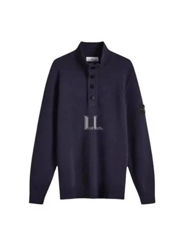 Wappen Patch Half Button Lambswool Knit Top Navy - STONE ISLAND - BALAAN 2