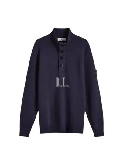 Wappen Patch Half Button Lambswool Knit Top Navy - STONE ISLAND - BALAAN 2