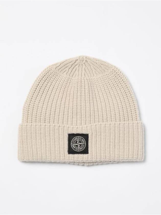 Logo Knit Beanie Beige - STONE ISLAND - BALAAN 1