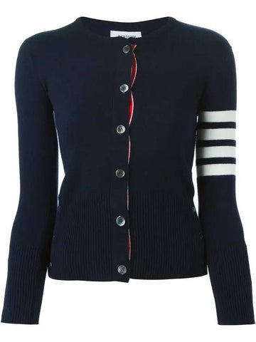 Cashmere Crew Neck Cardigan Navy - THOM BROWNE - BALAAN 1