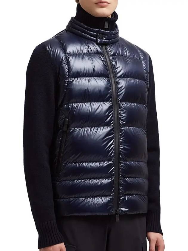 Men s Padded Wool Zip Up Cardigan Navy Blue - MONCLER - BALAAN 5