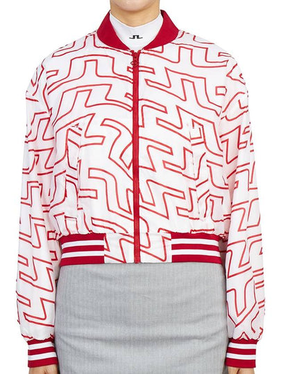 Women's Audrey Monogram Print Golf Crop Bomber Jacket Red - J.LINDEBERG - BALAAN 2