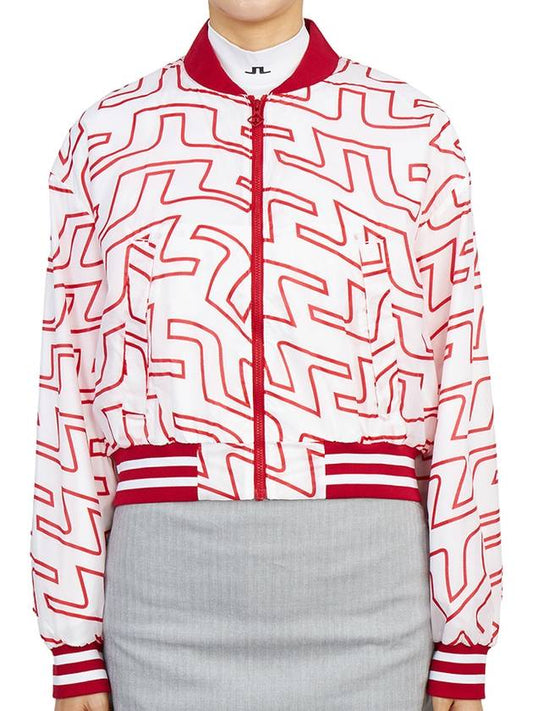 Women's Audrey Monogram Print Golf Crop Bomber Jacket Red - J.LINDEBERG - BALAAN 2