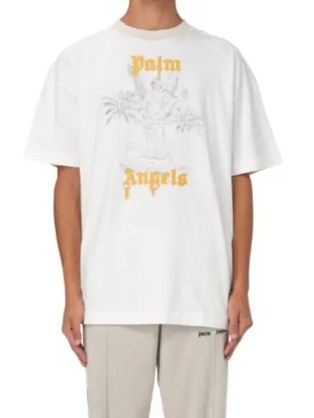 Logo Print Cotton Short Sleeve T-Shirt White - PALM ANGELS - BALAAN 2