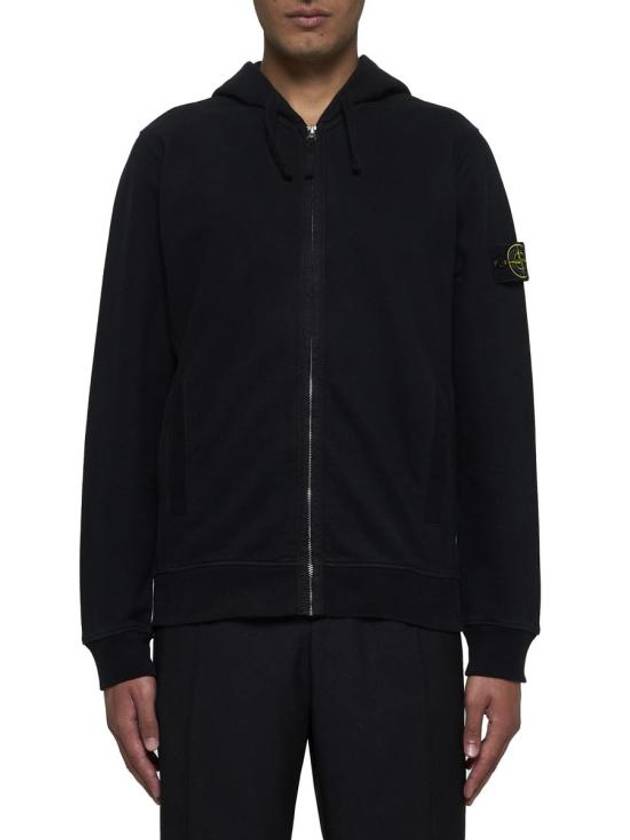 Logo Cotton Zip-Up Hoodie Black - STONE ISLAND - BALAAN 3