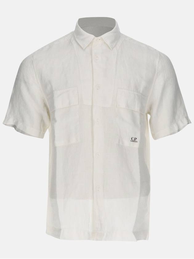 Linen Short Sleeve Shirt White - CP COMPANY - BALAAN 2