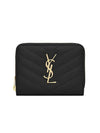 Monogram Zipper Grained Leather Half Wallet Black - SAINT LAURENT - BALAAN 2