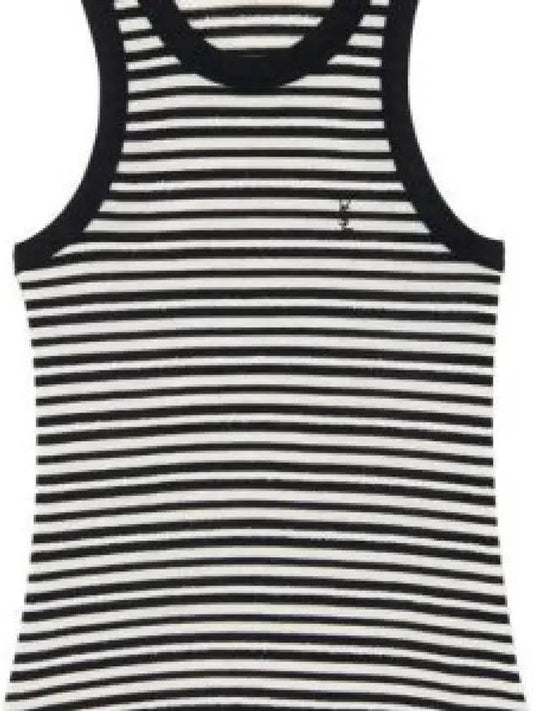 Embroidered Logo Striped Cotton Sleeveless White Black - SAINT LAURENT - BALAAN 2