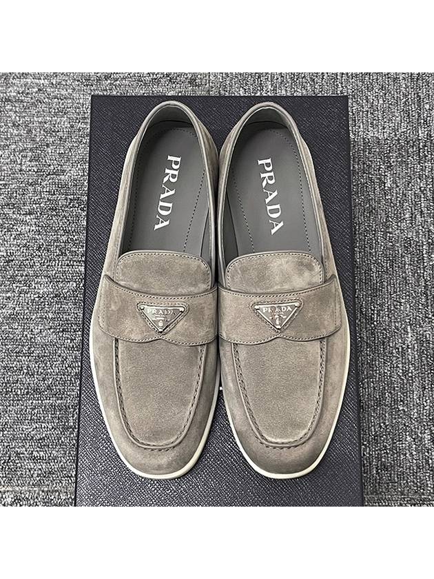 Triangle Logo Suede Loafers Grey - PRADA - BALAAN 5