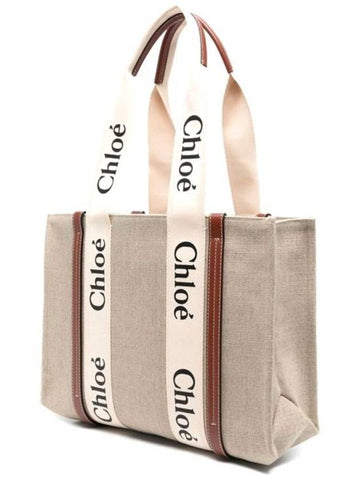 Woody Medium Tote Bag White Brown CHC22AS383 - CHLOE - BALAAN 1